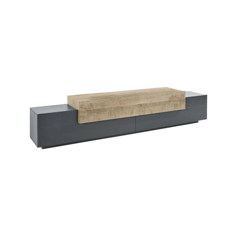 Mobile porta TV Nico, Credenza bassa da soggiorno, Base porta TV, 100% Made in Italy, cm 240x45h52, Antracite e Acero