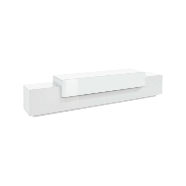 Mobile porta TV Nico, Credenza bassa da soggiorno, Base porta TV, 100% Made in Italy, cm 240x45h52, Bianco lucido