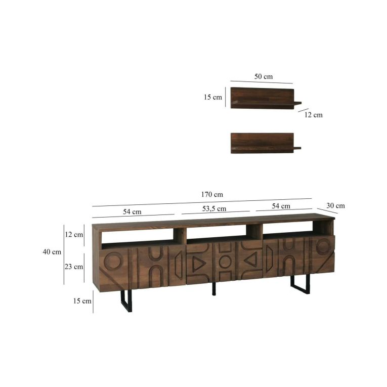 Mobile porta TV Novastra, Supporto per televisione da salotto, Credenza bassa da soggiorno, Base porta TV, 170x30h40 cm, Noce