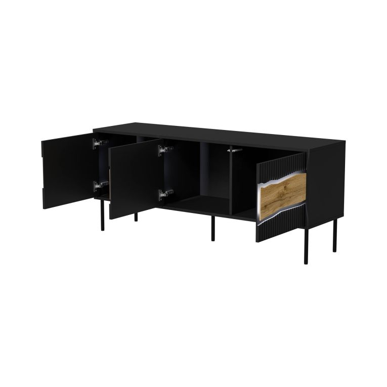 Mobile porta TV Novoli, 144x40 h62 cm, Nero e Rovere Nodi