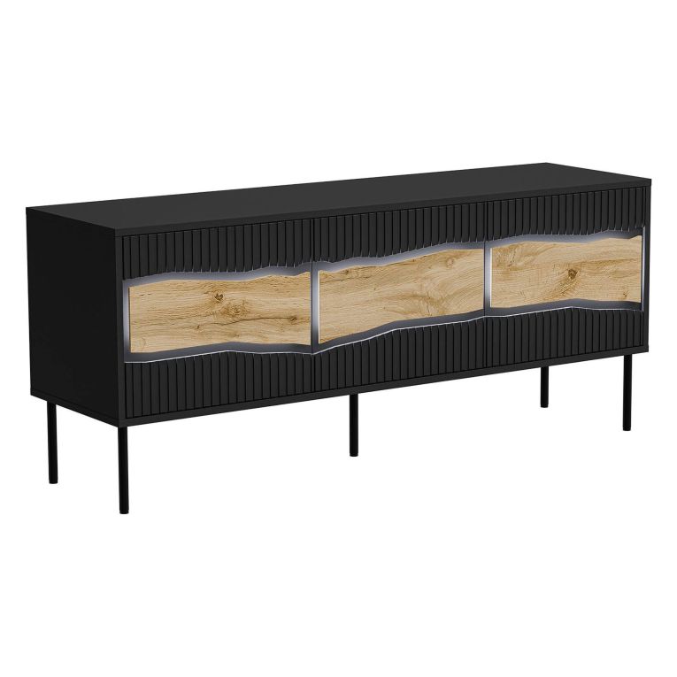 Mobile porta TV Novoli, 144x40 h62 cm, Nero e Rovere Nodi