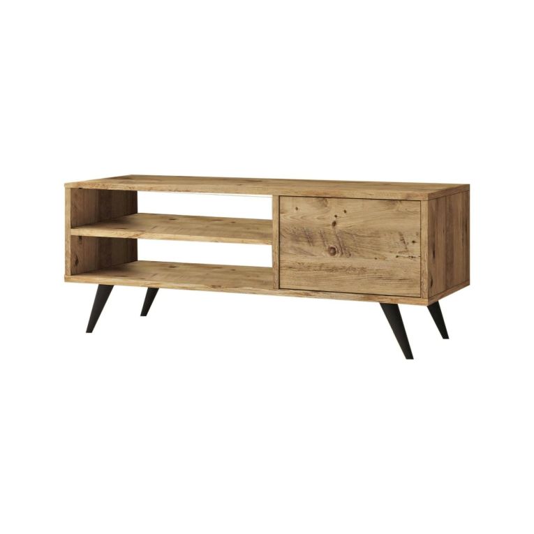 Mobile porta TV Nunk, Supporto per televisione da salotto, Credenza bassa da soggiorno, Base porta TV, 110x40h44 cm, Quercia