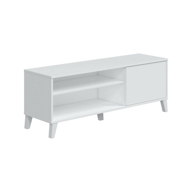 Mobile porta TV Ocosta, Credenza da soggiorno, Armadio basso per TV, Base parete attrezzata, 135x40 h50 cm, Bianco