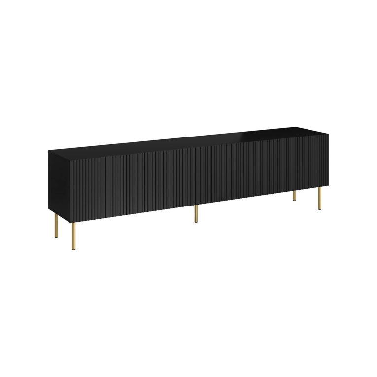 Mobile porta TV Ovar, Madia da salotto con quattro ante battenti, Rialzato da terra, 200x42 h52 cm, Nero