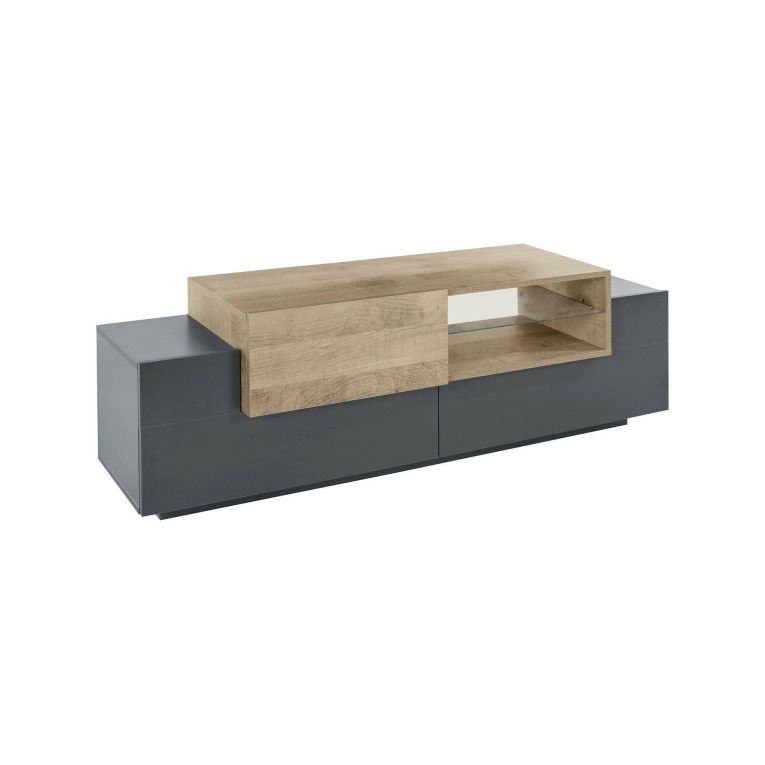 Mobile porta TV Pablo, Credenza bassa da soggiorno, Base porta TV, 100% Made in Italy, cm 160x45h51, Antracite e Acero