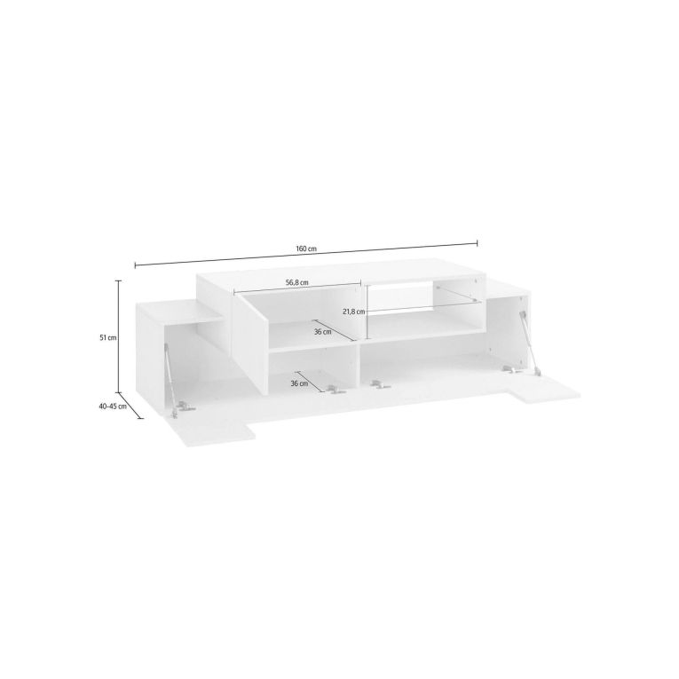 Mobile porta TV Pablo, Credenza bassa da soggiorno, Base porta TV, 100% Made in Italy, cm 160x45h51, Bianco lucido e Ardesia