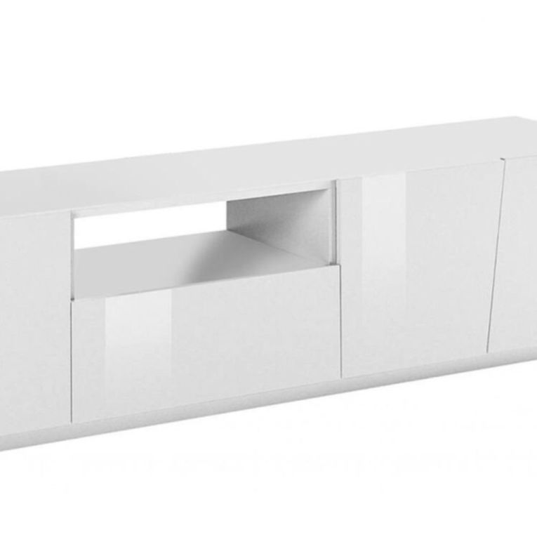 Mobile porta TV Paul, Credenza bassa da soggiorno, Base porta TV, 100% Made in Italy, cm 220x43h46, Bianco lucido