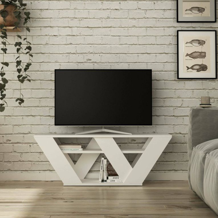 Mobile porta TV Pegasus, Supporto per televisione da salotto, Credenza bassa da soggiorno, Base porta TV, 110x30h40 cm, Bianco