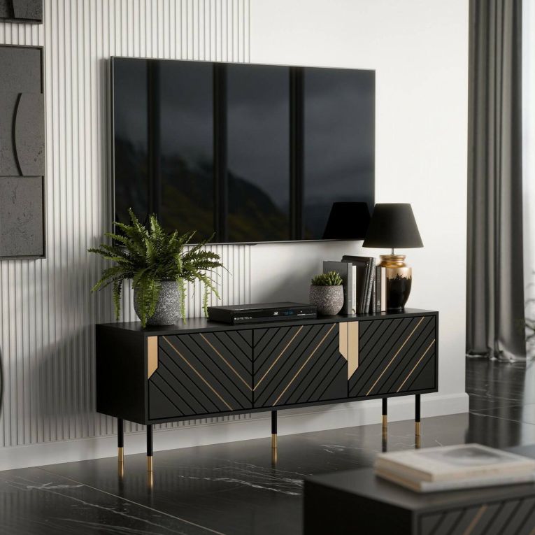 Mobile porta TV Perito, 154x40 h55 cm, Nero e Oro