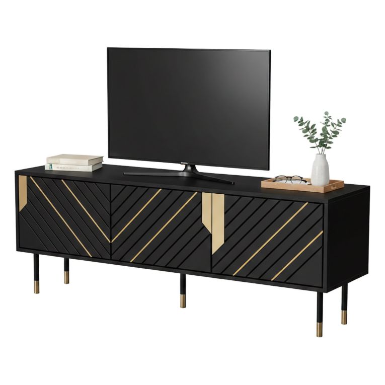 Mobile porta TV Perito, 154x40 h55 cm, Nero e Oro