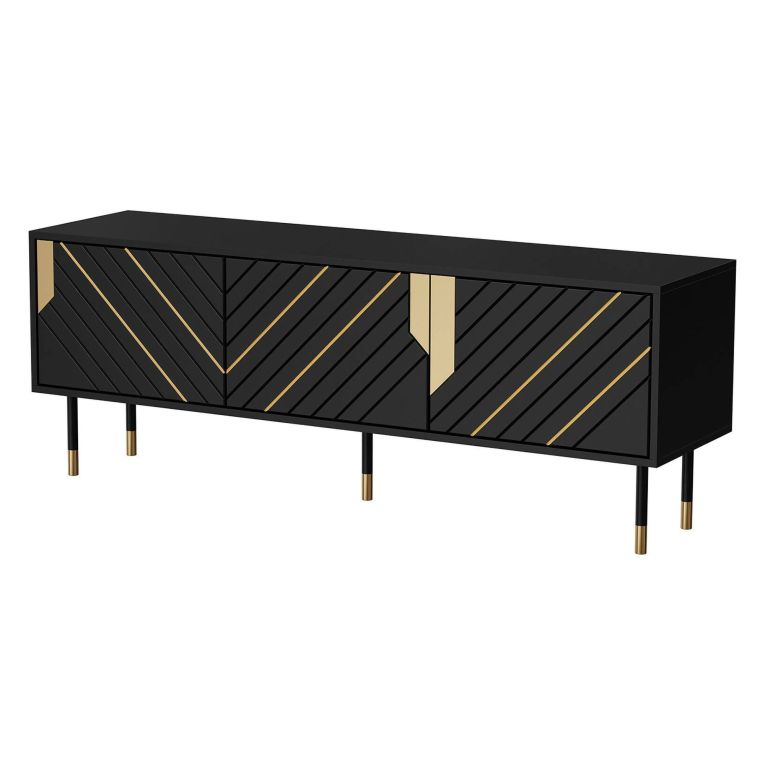 Mobile porta TV Perito, 154x40 h55 cm, Nero e Oro