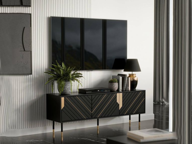Mobile porta TV Perito, 154x40 h55 cm, Nero e Oro