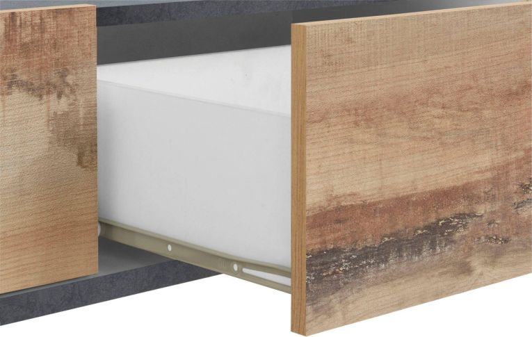 Mobile porta TV Raffaele, Credenza bassa da soggiorno a 2 ante, Base porta TV, 100% Made in Italy, cm 200x40h47, Ardesia e Acero