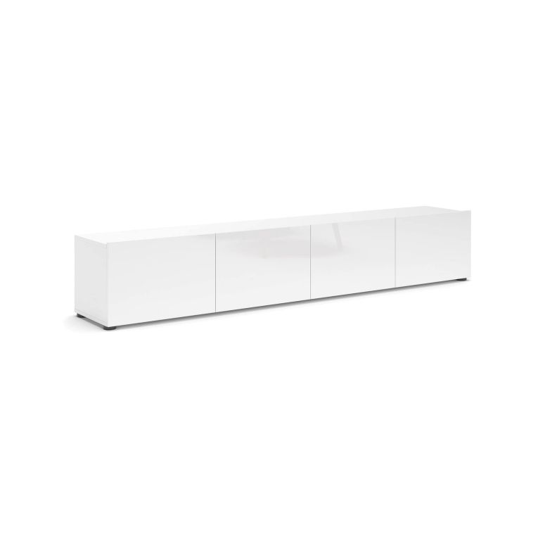 Mobile porta TV Randfontein, Credenza da soggiorno, Armadio basso per TV, Base parete attrezzata, Made in Italy, 225x38h39 cm, Bianco lucido