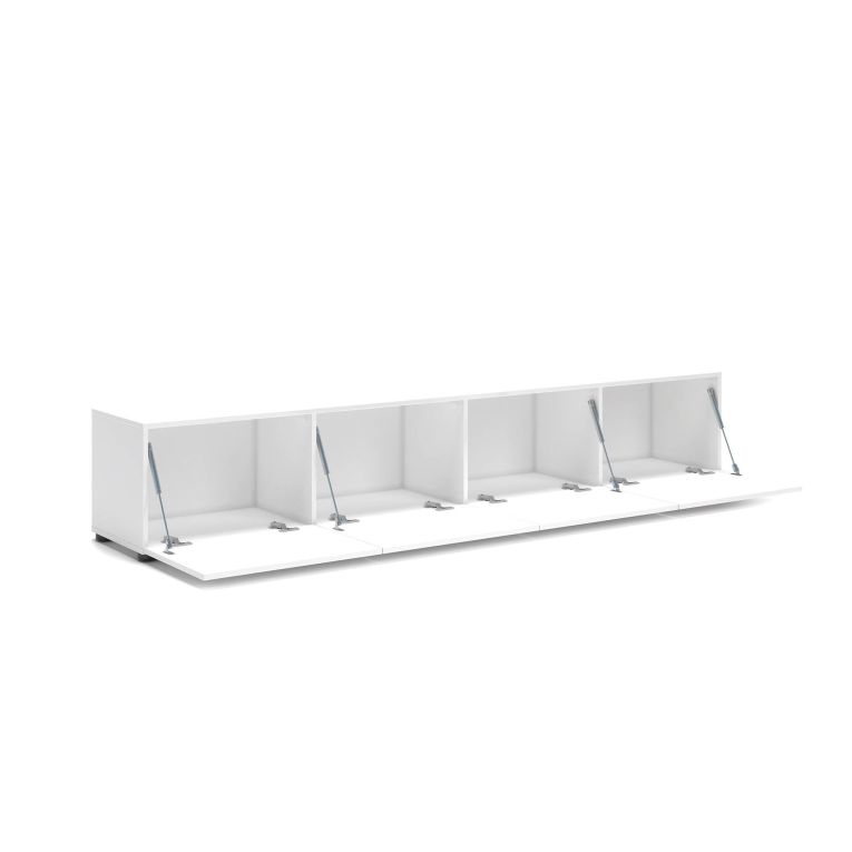 Mobile porta TV Randfontein, Credenza da soggiorno, Armadio basso per TV, Base parete attrezzata, Made in Italy, 225x38h39 cm, Bianco lucido