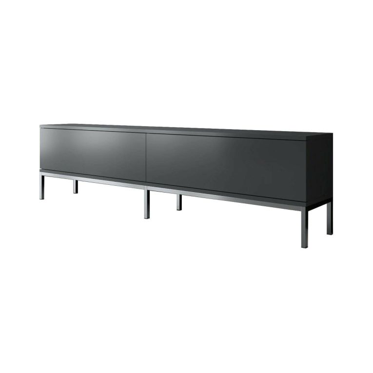 Mobile porta TV Regulus, Supporto per televisione da salotto, Credenza bassa da soggiorno, Base porta TV, 180x30h47 cm, Antracite e Argento