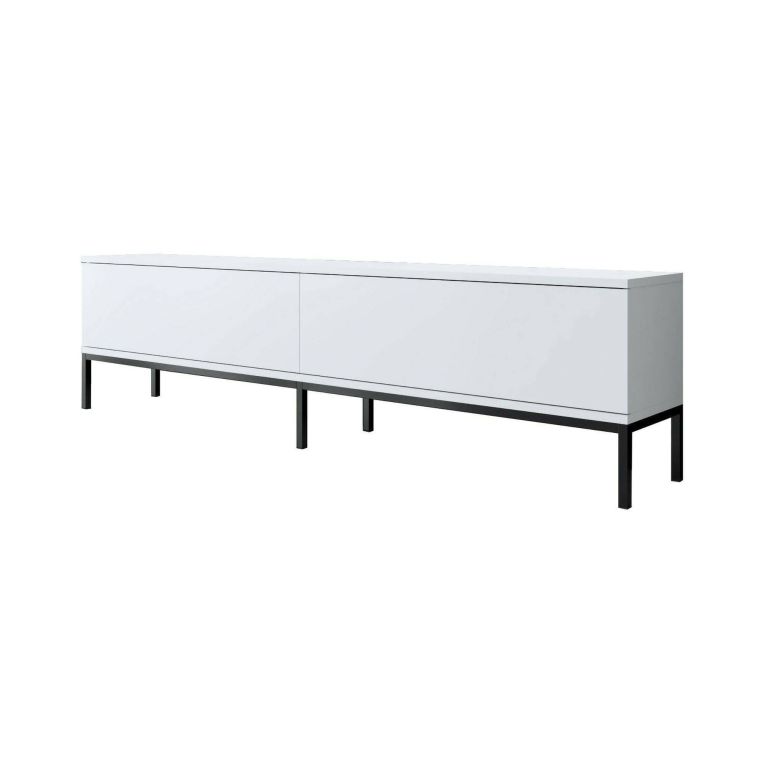 Mobile porta TV Regulus, Supporto per televisione da salotto, Credenza bassa da soggiorno, Base porta TV, 180x30h47 cm, Bianco e Nero