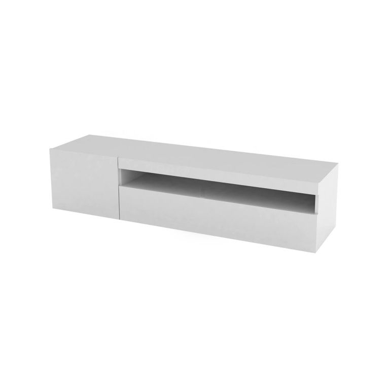 Mobile porta TV Roberto, Credenza bassa da soggiorno a 2 ante, Base porta TV, 100% Made in Italy, cm 150x40h37, Bianco lucido