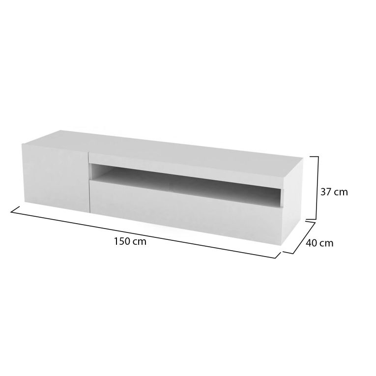 Mobile porta TV Roberto, Credenza bassa da soggiorno a 2 ante, Base porta TV, 100% Made in Italy, cm 150x40h37, Bianco lucido