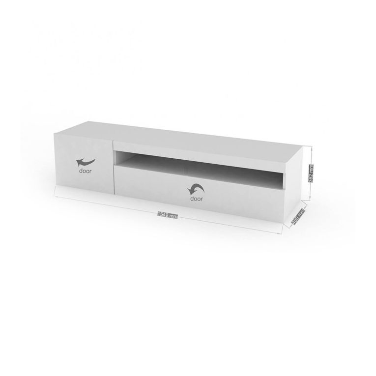 Mobile porta TV Roberto, Credenza bassa da soggiorno a 2 ante, Base porta TV, 100% Made in Italy, cm 150x40h37, Bianco lucido, con luce LED