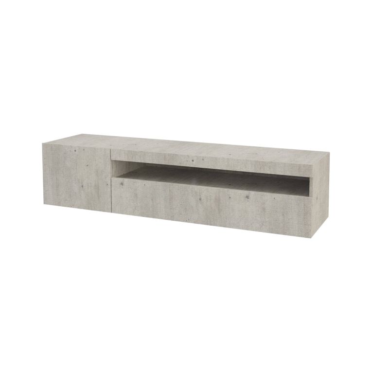 Mobile porta TV Roberto, Credenza bassa da soggiorno a 2 ante, Base porta TV, 100% Made in Italy, cm 150x40h37, Cemento