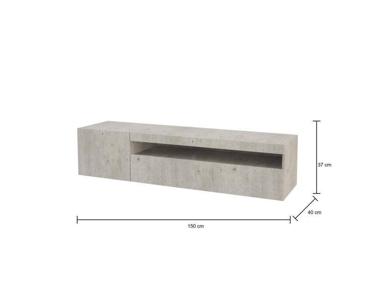 Mobile porta TV Roberto, Credenza bassa da soggiorno a 2 ante, Base porta TV, 100% Made in Italy, cm 150x40h37, Cemento