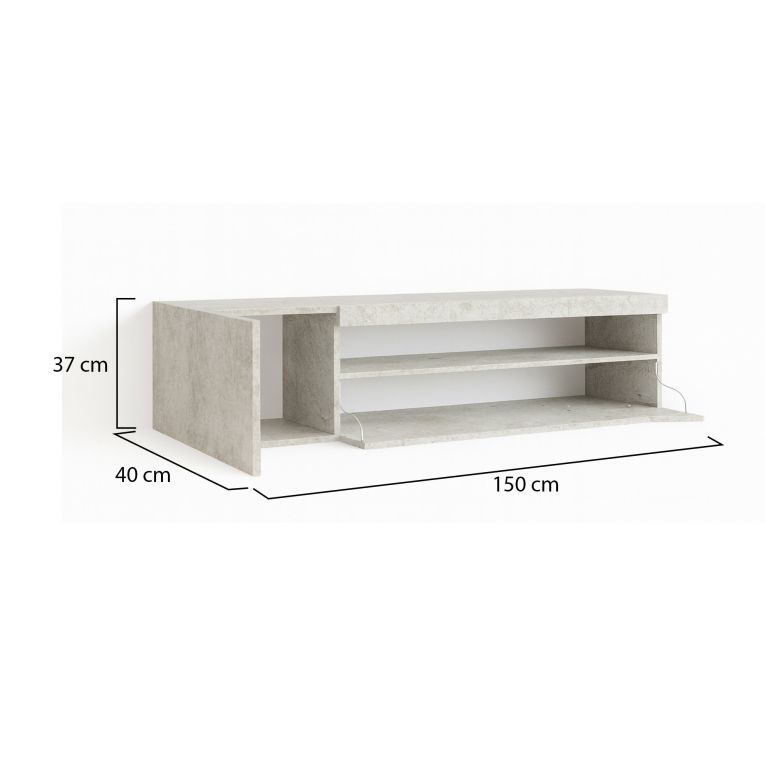 Mobile porta TV Roberto, Credenza bassa da soggiorno a 2 ante, Base porta TV, 100% Made in Italy, cm 150x40h37, Cemento