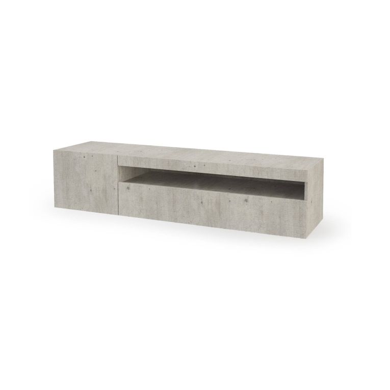 Mobile porta TV Roberto, Credenza bassa da soggiorno a 2 ante, Base porta TV, 100% Made in Italy, cm 150x40h37, Cemento, con luce LED