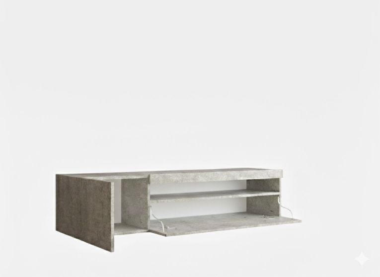 Mobile porta TV Roberto, Credenza bassa da soggiorno a 2 ante, Base porta TV, 100% Made in Italy, cm 150x40h37, Cemento, con luce LED