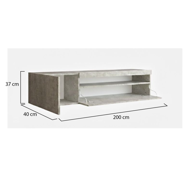 Mobile porta TV Roberto, Credenza bassa da soggiorno a 2 ante, Base porta TV, 100% Made in Italy, cm 150x40h37, Cemento, con luce LED