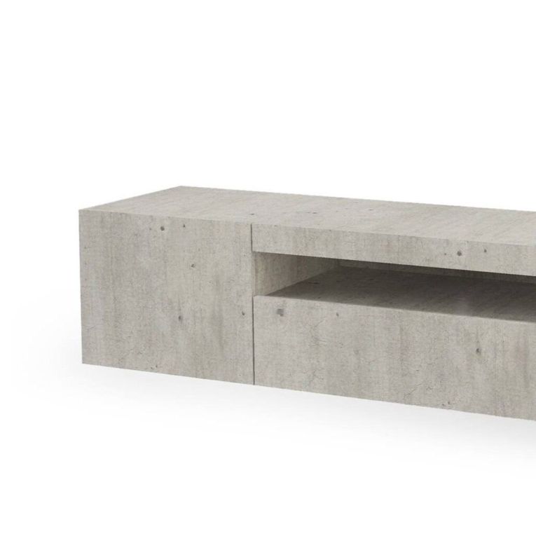 Mobile porta TV Roberto, Credenza bassa da soggiorno a 2 ante, Base porta TV, 100% Made in Italy, cm 150x40h37, Cemento, con luce LED