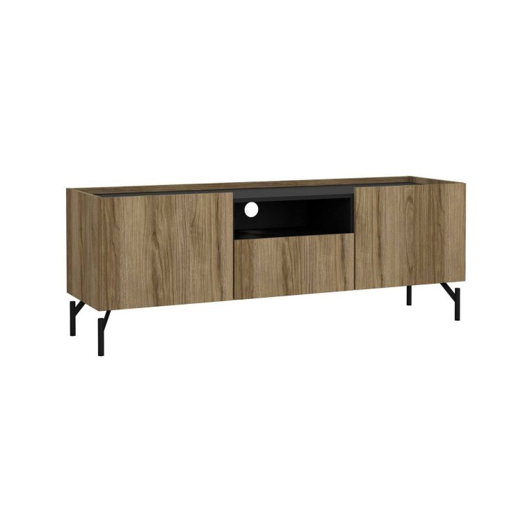 Mobile porta TV Rochele, Credenza da soggiorno, Armadio basso per TV, Base parete attrezzata, 41x147 h54 cm, Quercia e Nero