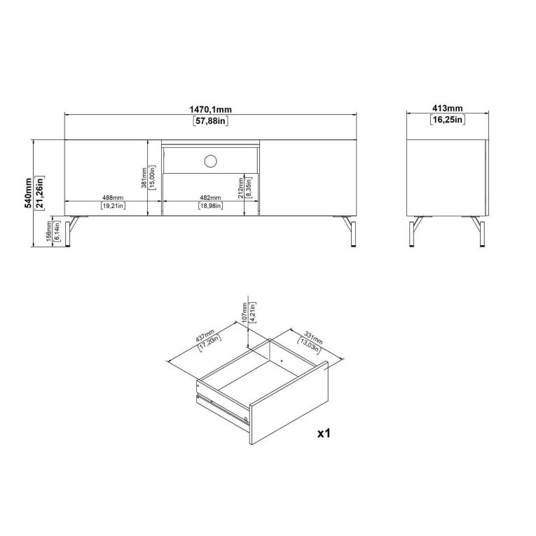 Mobile porta TV Rochele, Credenza da soggiorno, Armadio basso per TV, Base parete attrezzata, 41x147 h54 cm, Quercia e Nero