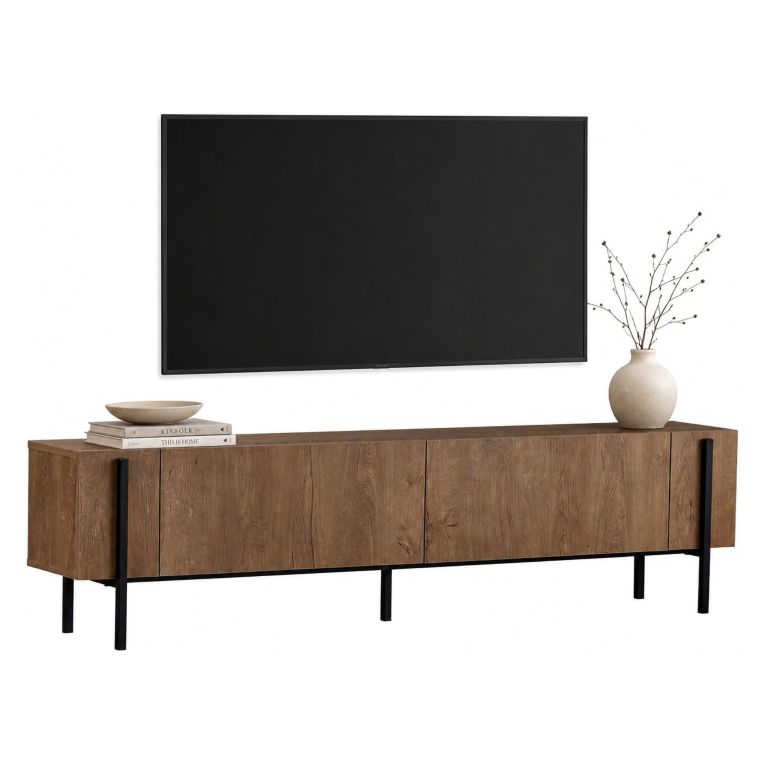 Mobile Porta tv Rovere rustico Nero 2 Ante 4 Vani 180x30x45h cm, Apertura a Ribalta - Noga