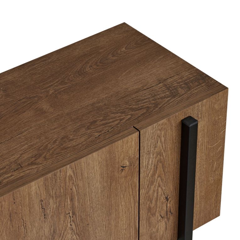 Mobile Porta tv Rovere rustico Nero 2 Ante 4 Vani 180x30x45h cm, Apertura a Ribalta - Noga