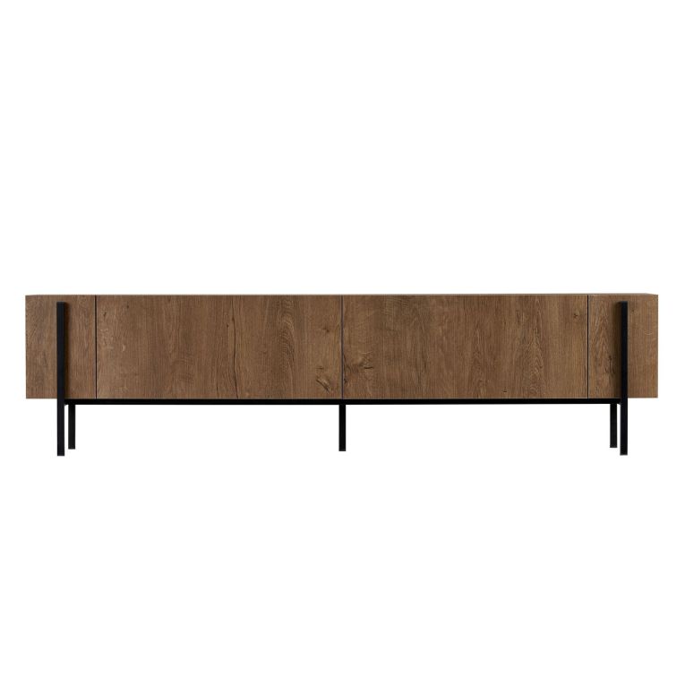 Mobile Porta tv Rovere rustico Nero 2 Ante 4 Vani 180x30x45h cm, Apertura a Ribalta - Noga