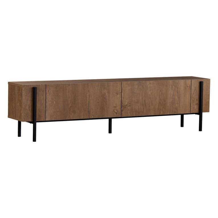 Mobile Porta tv Rovere rustico Nero 2 Ante 4 Vani 180x30x45h cm, Apertura a Ribalta - Noga