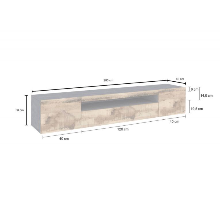Mobile porta TV Salvatore, Credenza bassa da soggiorno a 3 ante, Base porta TV, 100% Made in Italy, cm 200x40h37, Ardesia e Acero, con luce LED