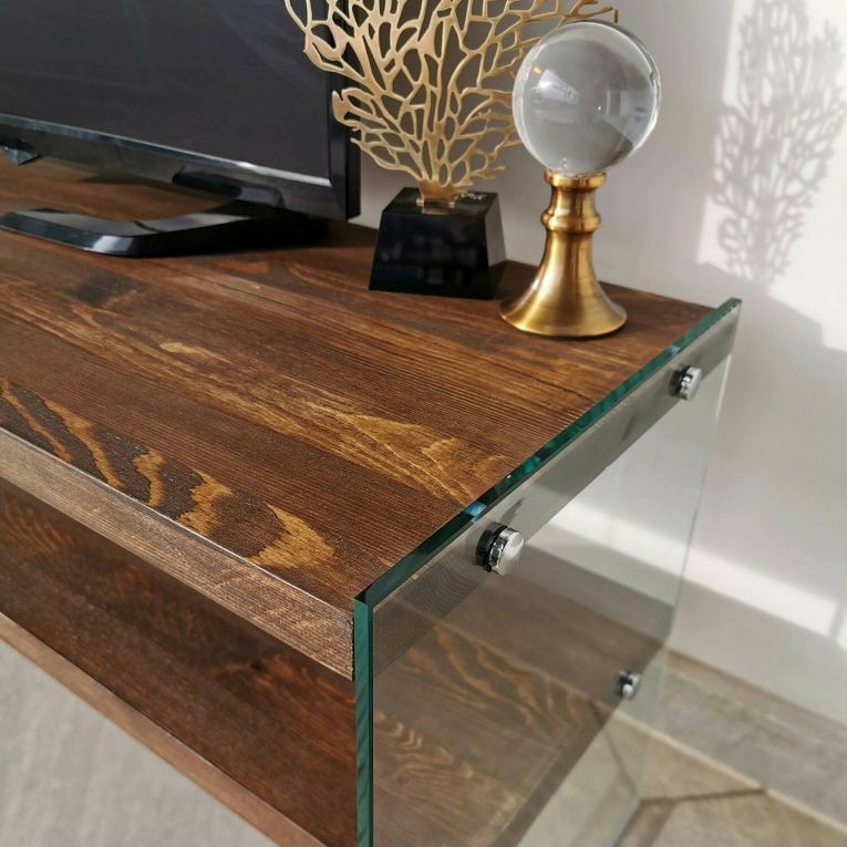 Mobile porta TV Sargas, Supporto per televisione da salotto, Credenza bassa da soggiorno, Base porta TV, 120x35h45 cm, Noce