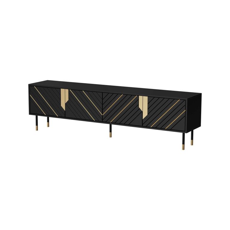 Mobile porta TV Seborga, 204x40 h55 cm, Nero e Oro