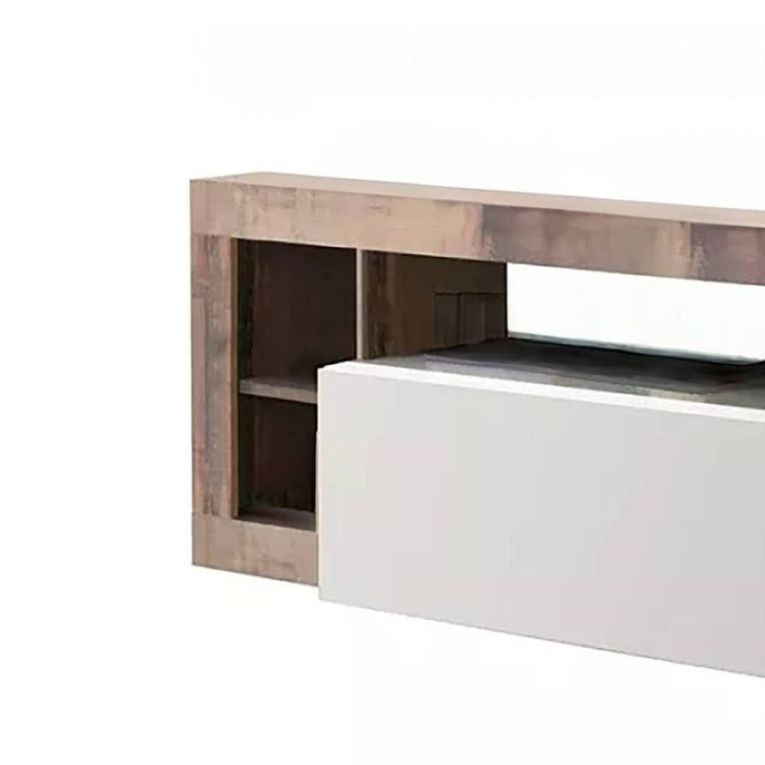 Mobile porta TV Serraia, Credenza da soggiorno, Armadio basso per TV, Base parete attrezzata, Made in Italy, 184x42 h58 cm, Bianco lucido e Acacia