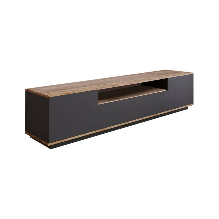 Mobile porta TV Sinope, Supporto per televisione da salotto, Credenza bassa da soggiorno, Base porta TV, 180x45h45 cm, Quercia e Antracite