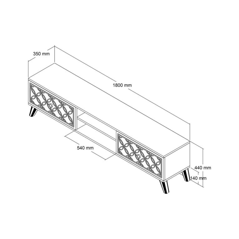 Mobile porta TV Skat, Supporto per televisione da salotto, Credenza bassa da soggiorno, Base porta TV, 180x35h44 cm, Noce e Bianco