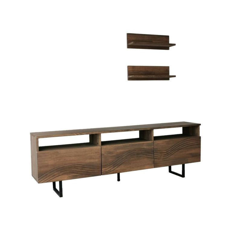 Mobile porta TV Solanis, Supporto per televisione da salotto, Credenza bassa da soggiorno, Base porta TV, 170x30h40 cm, Noce