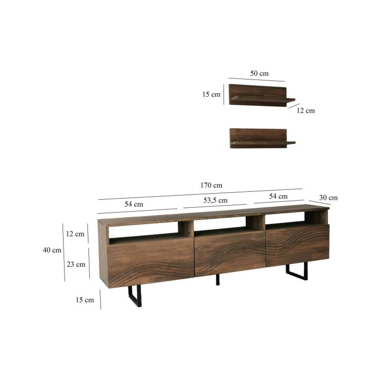 Mobile porta TV Solanis, Supporto per televisione da salotto, Credenza bassa da soggiorno, Base porta TV, 170x30h40 cm, Noce