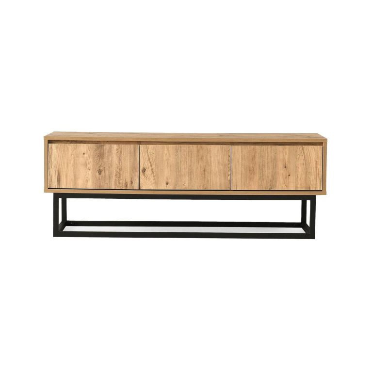 Mobile porta TV Suhail, Supporto per televisione da salotto, Credenza bassa da soggiorno, Base porta TV, Quercia e Nero, 140x40h50 cm