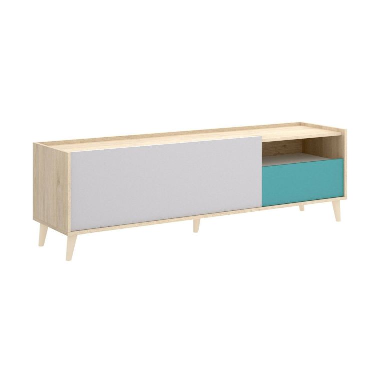 Mobile porta TV Tamaro, Credenza bassa da soggiorno, Madia da salotto per televisione, 155x43h47 cm, Rovere e Grigio