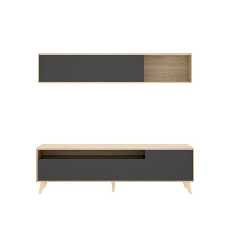 Mobile porta TV Tambo, Set da soggiorno porta TV, Mobile salotto multiuso, 180x41h180 cm, Antracite e Rovere Nodi