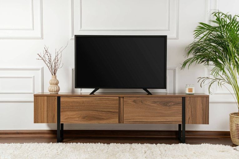 Mobile porta TV Tarquin, 180x30 h50 cm, Noce e Nero