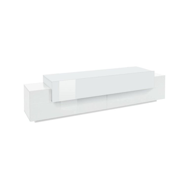 Mobile porta TV Teo, Credenza bassa da soggiorno, Base porta TV, 100% Made in Italy, cm 200x45h52, Bianco lucido
